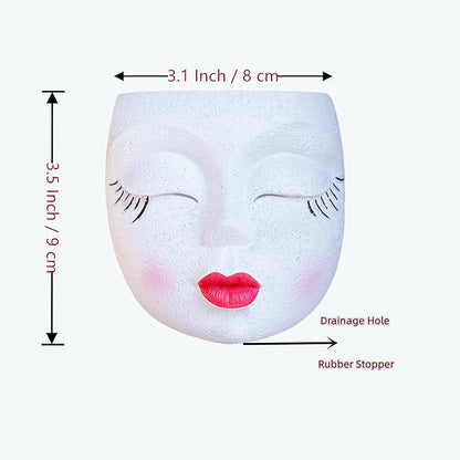 Small Face Succulent Pots Handmade Resin Lady Head Planter Cute Flower Pots Funny Succulent Planter for Indoor and Outdoor Plants White 1Pack