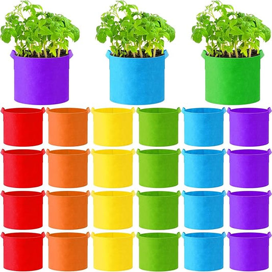 24 Pcs Multicolor Plant Grow Bags Large Grow Bags Fabric Planter Thickened Non Woven Fabric Pots with Handles for Indoor Outdoor Garden Planting Seeds Flower, 6 Colors (5 Gallon)