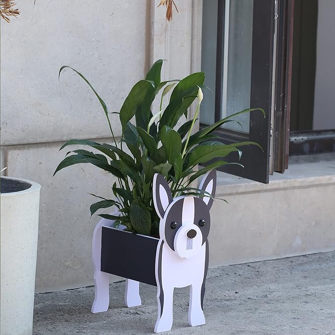 Boston Terrier Gifts for Women, Boston Terrier Dog Planter Plant Pot, Dog Flower Pots for Outdoor Garden Decoration, Boston Terrier Plant Container Holder Office Home Decor Small Boston Terrier