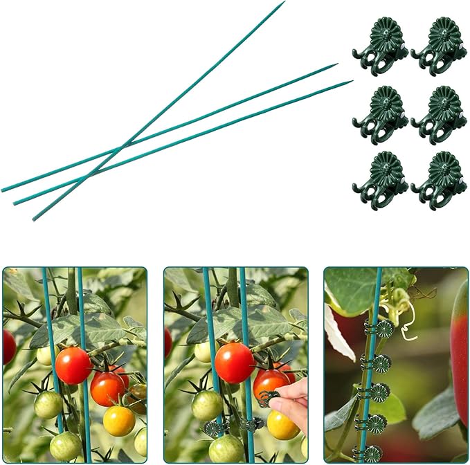Jetec 120 Pieces Plant Support, Include 18 Inch Wood Plant Stake, Plant Clips, Garden Plants Bamboo Stake Craft Floral Picks Orchid Clips, Green