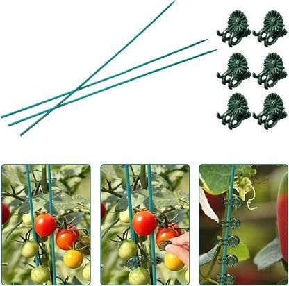 Jetec 120 Pieces Plant Support, Include 18 Inch Wood Plant Stake, Plant Clips, Garden Plants Bamboo Stake Craft Floral Picks Orchid Clips, Green