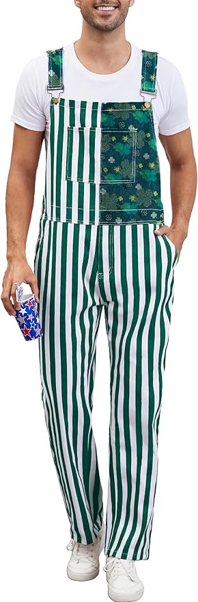 Bib Overalls for Men Adjustable Straps Jumpsuit Striped Women Coveralls with Pockets