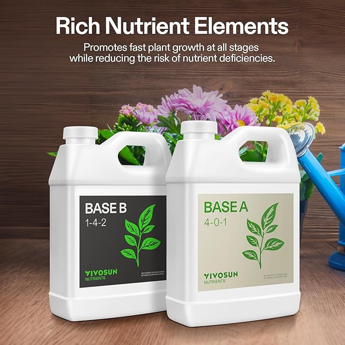 VIVOSUN Coco Coir Brick and Plant Food Nutrients Base A(4-0-1) & B(1-4-2) Bundle, All Purpose Liquid Fertilizer, Hydroponic Plant Food Supports Vegetative and Flowering Stages for Outdoor & I
