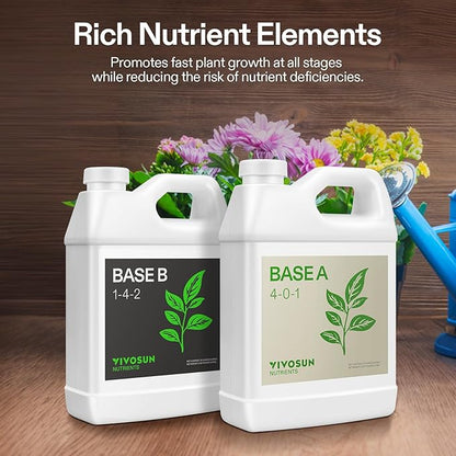 VIVOSUN Coco Coir Brick and Plant Food Nutrients Base A(4-0-1) & B(1-4-2) Bundle, All Purpose Liquid Fertilizer, Hydroponic Plant Food Supports Vegetative and Flowering Stages for Outdoor & I