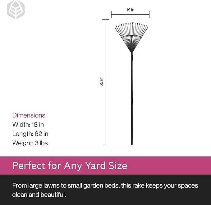 Yard Butler World’s Greatest Rake 18" Wide Leaf Rake, ILT-20 Garden Rake for Lawncare - Convenient Garden Cleaning Accessory - Lightweight Wooden Handle - Steel Tines - Easy to Maneuver