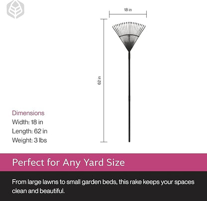 Yard Butler World’s Greatest Rake 18" Wide Leaf Rake, ILT-20 Garden Rake for Lawncare - Convenient Garden Cleaning Accessory - Lightweight Wooden Handle - Steel Tines - Easy to Maneuver