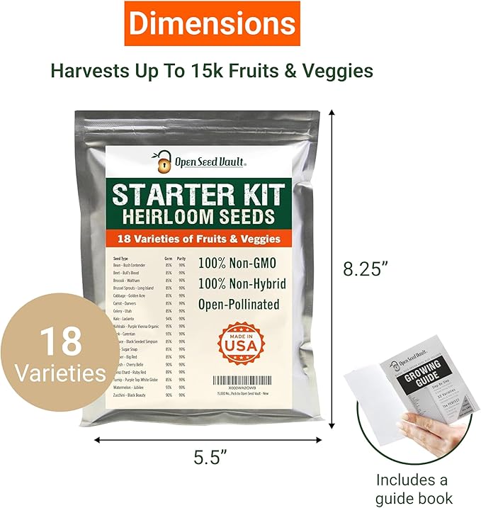 Open Seed Vault |15,000 Heirloom Seeds | 18 Seed Types | Survival Seeds | 2026 Season | Non GMO Vegetable and Fruit Seeds | Planting Outdoor & Indoor Garden