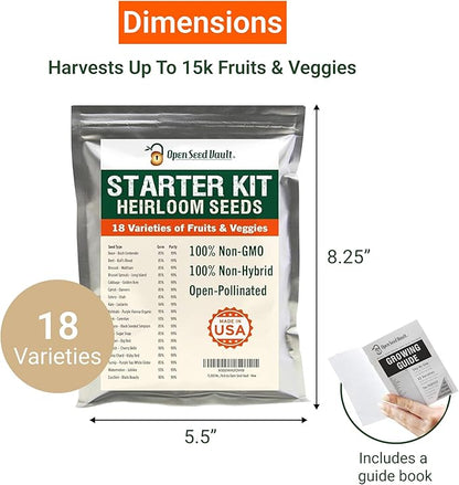 Open Seed Vault |15,000 Heirloom Seeds | 18 Seed Types | Survival Seeds | 2026 Season | Non GMO Vegetable and Fruit Seeds | Planting Outdoor & Indoor Garden