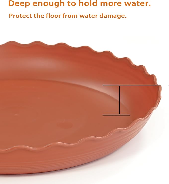 6 Pack of 12 inch Plant Saucer Plant Tray, Plastic Plant Saucer, Heavy Duty Plant Tray for Pots, Plant Saucers for Indoors Planter, Garden Water Plate Bowls (Terracotta)
