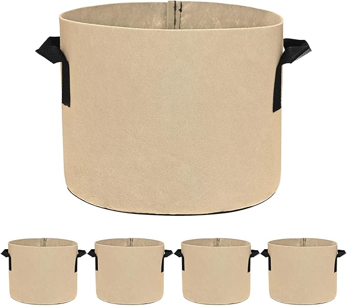 5-Pack Plant Grow Bags 3 Gallon Grow Bags 300G Thickened Fabric Pots with Durable Handles Plant Garden Grow Pots for Fruits/Vegetables/Flowers/Plants [Khaki]