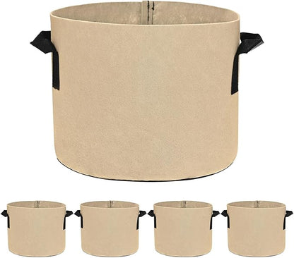 5-Pack Plant Grow Bags 3 Gallon Grow Bags 300G Thickened Fabric Pots with Durable Handles Plant Garden Grow Pots for Fruits/Vegetables/Flowers/Plants [Khaki]