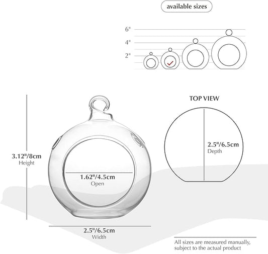 WGV Hanging Terrarium Globe, Width 2.5", Height 3", DIY Air Succulent Planter, Clear Glass Vase Orb with Flat Bottom, Candle Holder for Windowsill Outdoor Garden Decor, 12 Pieces Bulk