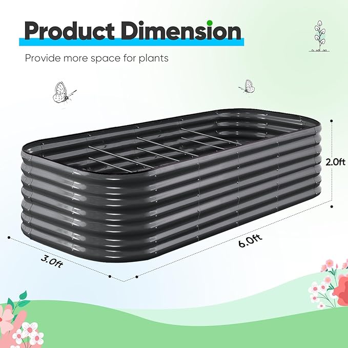 Quictent Galvanized Raised Garden Bed Kit, 6x3x2 ft Oval Metal Planter Box Tall for Vegetables Outdoor Backyard, Strengthened by Crossbar, Dark Gray
