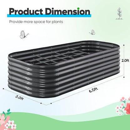 Quictent Galvanized Raised Garden Bed Kit, 6x3x2 ft Oval Metal Planter Box Tall for Vegetables Outdoor Backyard, Strengthened by Crossbar, Dark Gray