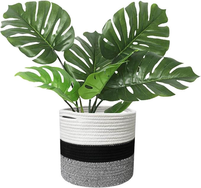 Indoor Planter Cover Woven Cotton Rope Flower Pot 11-inch Storage Organizer Basket Decorative Modern Home Accents