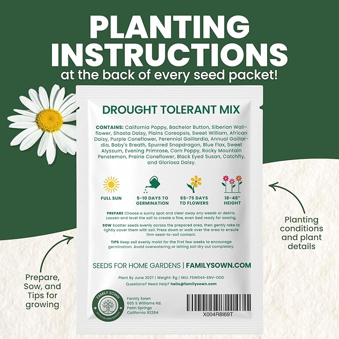 Drought Tolerant Mix – 4,000 Seeds for Planting – 2026 Season – 5 Gram Pouch