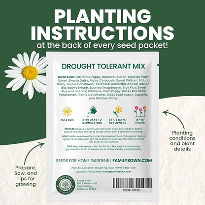 Drought Tolerant Mix – 4,000 Seeds for Planting – 2026 Season – 5 Gram Pouch