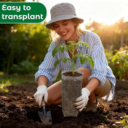 Augshy JULMELON 100 Pcs Nursery Growing Bags, 7.5x11.6 inch Breathable Non-Woven Plants Grow Fabric Plant Grow Bags for Vegetable Seed Starter Home or Outdoor Garden Supply