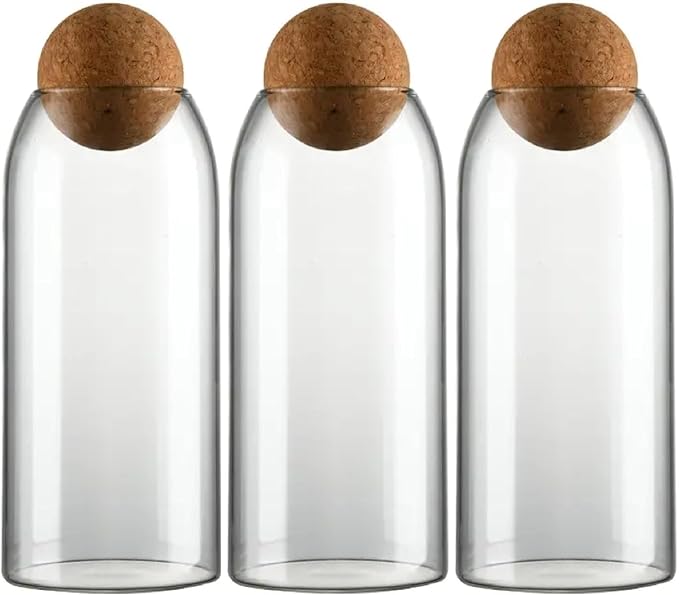 Glass Terrariums with Airtight Wooden Lid (Ball Cork) | Closed Terrarium Planters | Clear Glass Bottle Jar Containers | Set of 3 | Jars for Indoor Plants/Moss (Set of 3 (1200ml / 40oz))