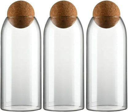Glass Terrariums with Airtight Wooden Lid (Ball Cork) | Closed Terrarium Planters | Clear Glass Bottle Jar Containers | Set of 3 | Jars for Indoor Plants/Moss (Set of 3 (1200ml / 40oz))