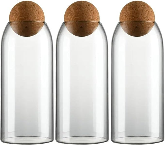 Glass Terrariums with Airtight Wooden Lid (Ball Cork) | Closed Terrarium Planters | Clear Glass Bottle Jar Containers | Set of 3 | Jars for Indoor Plants/Moss (Set of 3 (1200ml / 40oz))
