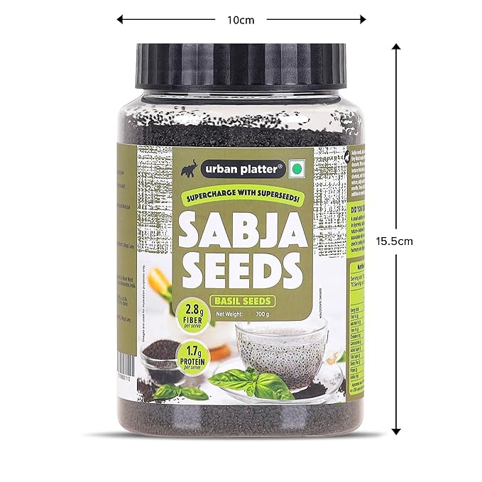 Urban Platter Basil Seeds Jar | 24.69 Oz (700g) | Tukmaria, Sabja Seeds | Rich in Fibre | Natural Cooling Superfood | Perfect for Falooda, Drinks, Smoothies & Desserts