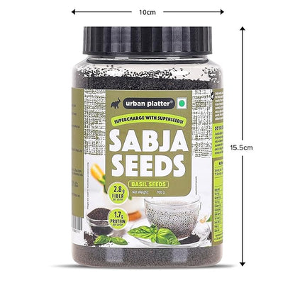 Urban Platter Basil Seeds Jar | 24.69 Oz (700g) | Tukmaria, Sabja Seeds | Rich in Fibre | Natural Cooling Superfood | Perfect for Falooda, Drinks, Smoothies & Desserts