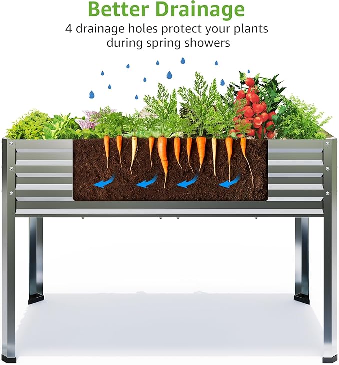 6x2x1ft Large Raised Garden Bed with Legs Galvanized Outdoor Elevated Planter Box Stand Up Metal Flower Beds for Patio