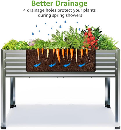 6x2x1ft Large Raised Garden Bed with Legs Galvanized Outdoor Elevated Planter Box Stand Up Metal Flower Beds for Patio