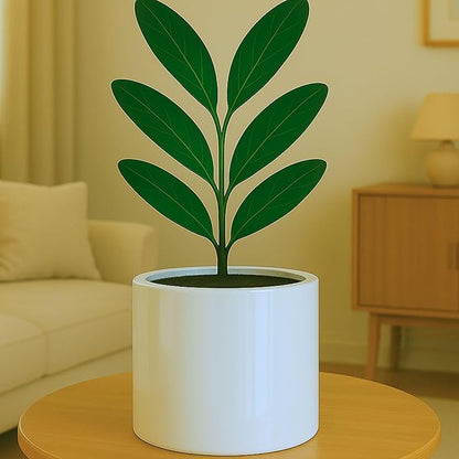 Fox & Fern 8 Inch Plant Pot with Drainage Plug — Premium Lightweight Fiberstone Glossy White Planter - Indoor & Outdoor Planter - 8 Inch Pots for Plants - Weather Resistant & UV Resistant