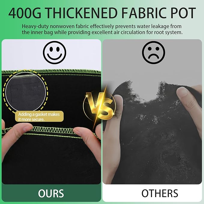 3-Pack 10 Gallon Plant Grow Bags, Thickened Nonwoven Fabric Pots with Handles,Sturdy Garden Planters Aeration Gardening Container to for Plants, Vegetables, and Flowers