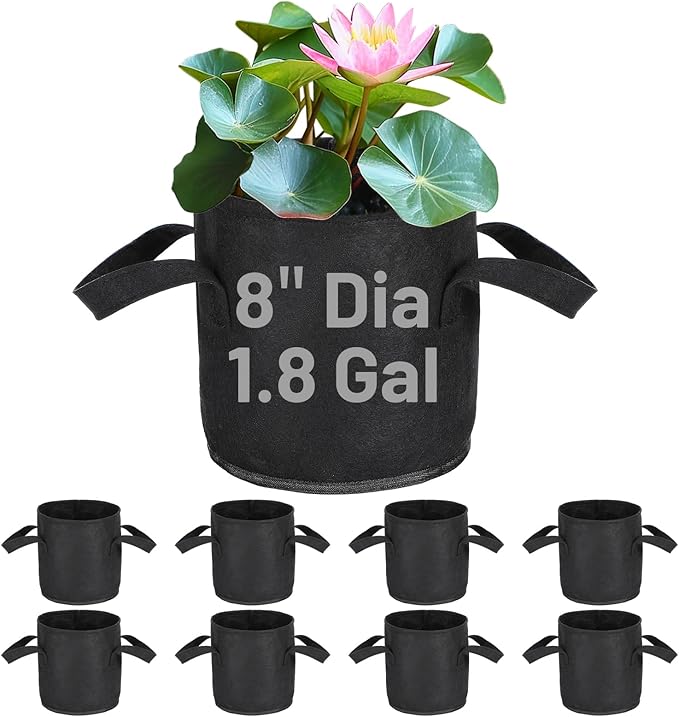 Aulock 8-Pack Lily Grow Bags for Pond - Durable Nonwoven Fabric Plant Pots with Handles, Aquatic Pond Planter for Aquatic Plants Water Lily, Black, (8''x 8''- 1.8 Gallons)