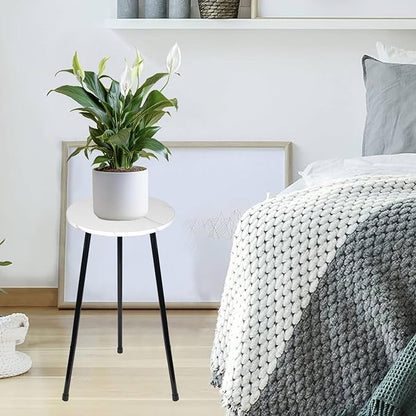 ARTORA Indoor Plant Stand, Mid Century Wood Plant Stool Adjustable White Corner Tall Plant Sand Marble Texture Small Round End Table 18 Inch Plant Holder for Flower Pots Modern Home Decor (18.11' x 9.25")