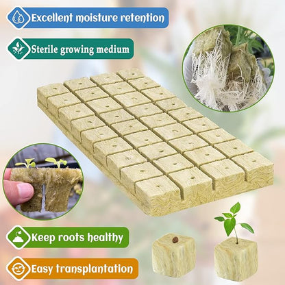 Legigo 2 Inch Rockwool Cubes for Hydroponics Seed Starter, Rock Wool Planting Cubes Hydroponic Garden Grow Plugs for Soilless Cultivation Plants Cutting Germination Clone(2 Sheet, 96 Plugs)