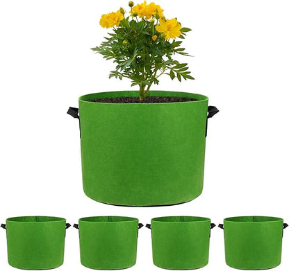 5-Pack Plant Grow Bags 7 Gallon Grow Bags 300G Thickened Fabric Pots with Durable Handles Plant Garden Grow Pots for Fruits/Vegetables/Flowers/Plants [Green]