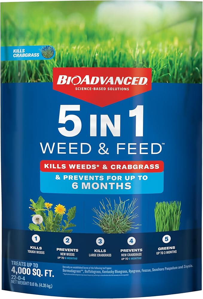 BioAdvanced 5 In 1 Weed and Feed, Granules, 9.6LB
