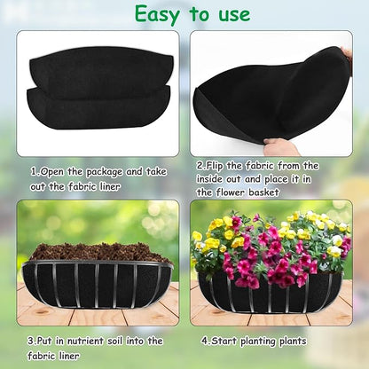 2PCS 36 Inch Window Box Liner Fabric Planter Basket Liner Trough Planter Insert Liner Black Hanging Flower Basket Liners Non-Woven Felt Plant Liner for Planters Fence Garden - Avoid Bird Nesting