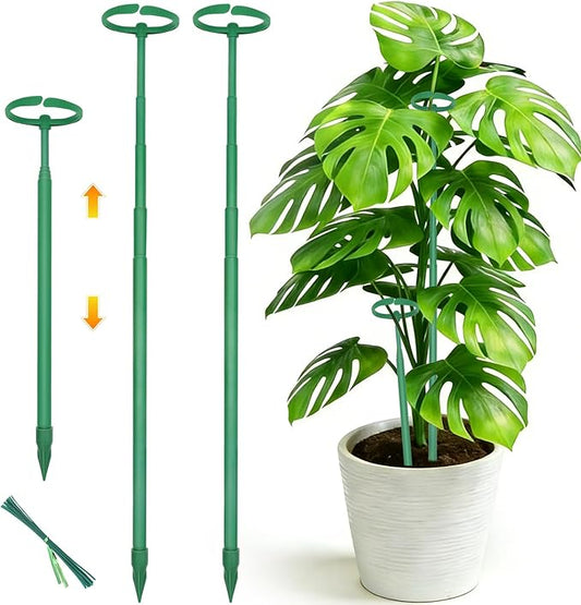 Telescoping Monstera Plant Support Stakes, 12.5IN to 48.4IN Adjustable Length, Extendable Plant Stakes for Indoor Plants, Premium Stainless Steel Material Plants Sticks for Orchids, Tomatoes- 3Pack