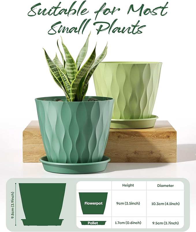 4 Inch Plant Pots with Drainage Holes, 6 Set Plastic Indoor Flower Pots, Succulent Pots for Orchids, Violets, Succulents, Herbs, and Other Small Plant, 6 Colors