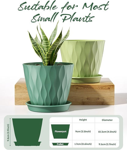 4 Inch Plant Pots with Drainage Holes, 6 Set Plastic Indoor Flower Pots, Succulent Pots for Orchids, Violets, Succulents, Herbs, and Other Small Plant, 6 Colors