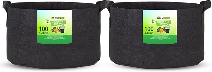 247Garden 2-Pack 200 Gallon Grow Bags/Aeration Fabric Pots w/Handles (300 GSM, Black, 24H x 50D)