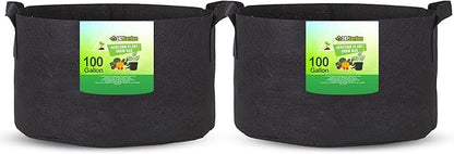 247Garden 2-Pack 200 Gallon Grow Bags/Aeration Fabric Pots w/Handles (300 GSM, Black, 24H x 50D)