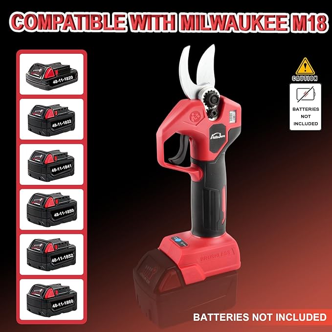 Electric Pruning Shears Compatible with Milwaukee m18 Battery Brushless Electric Shears with LCD Display 0.8-1.2 Inch Cutting Diameter for Gardening, Branch, Tree Trimming (NO Battery)