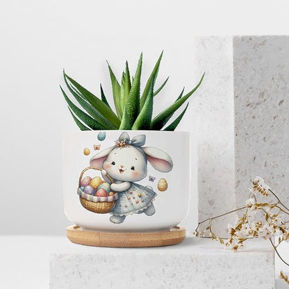 DreamAutumn Easter Bunny Flower Basket Ceramic Planters Ceramic Pots with Saucers Orchid Pots for Plants Succulents Pots Office Desk Garden Balconys New Home Decor,Gifts for Mom Mother Grandmother