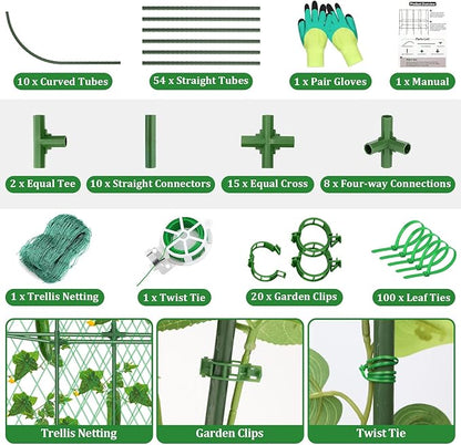 Cucumber Trellis for Raised Bed 5.4x5.5ft U-Shape Adjust Metal Garden Trellis for Climbing Plants Outdoor with Climbing Net Vegetable Arch Trellises Support Plant for Tomato Pea Fruit Squash Trellises