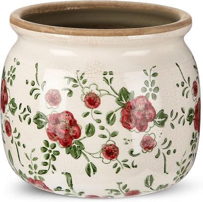 Vintage Planter Large Ceramic Plants Pot Red Plum Crack Cottage Scroll Vase Flower Vase Pot Indoor Plants Home Kitchen Decor Farmhouse Antique Decorative Gift