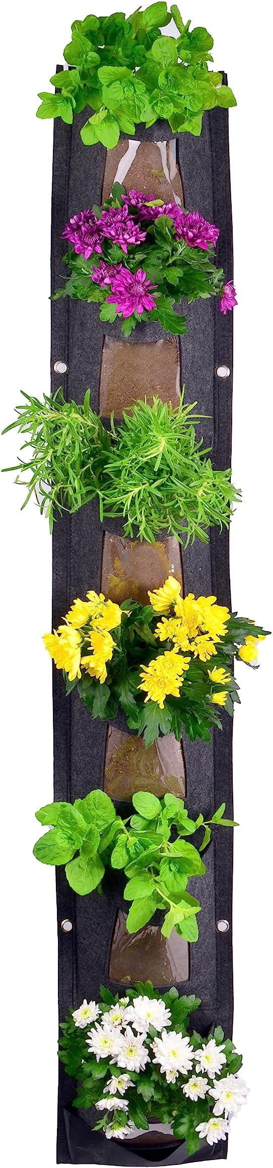 6 Pocket Vertical Grow Bag, Hanging Wall Garden Planter, Indoor Outdoor, Waterproof Reusable Breathable