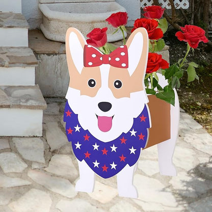 2D American Style Corgi Planter, Cute Animal Shape Flower Planters, Plant Pots for Indoor/Outdoor Garden Decor, Unique Gifts/Souvenirs for Pet Lovers