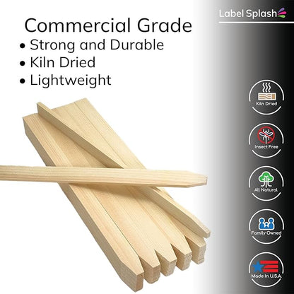 25 Pack 12" Wood Stakes for Garden Marking Survey Grading Paint Stirring Stick Model Building Shim Landscaping Plant Support and Crafts 12 Inch Made in The USA by LABELSPLASH
