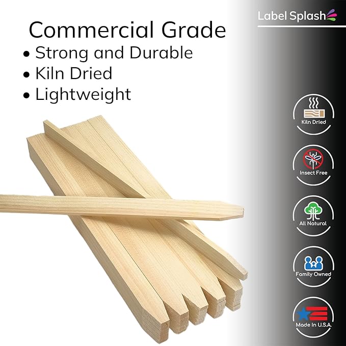 50 Pack 12" Wood Stakes for Garden Marking Survey Grading Paint Stirring Stick Model Building Landscaping Plant Support and Crafts 12 Inch Made in The USA by LABELSPLASH